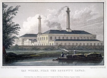 Gaswerke, nahe dem Regents Canal, graviert von A. McClatchie, 1828